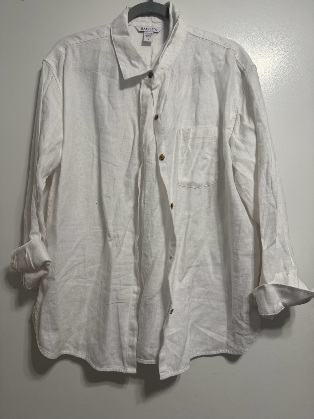 Athleta Women’s  White Linen Button-Up Shirt